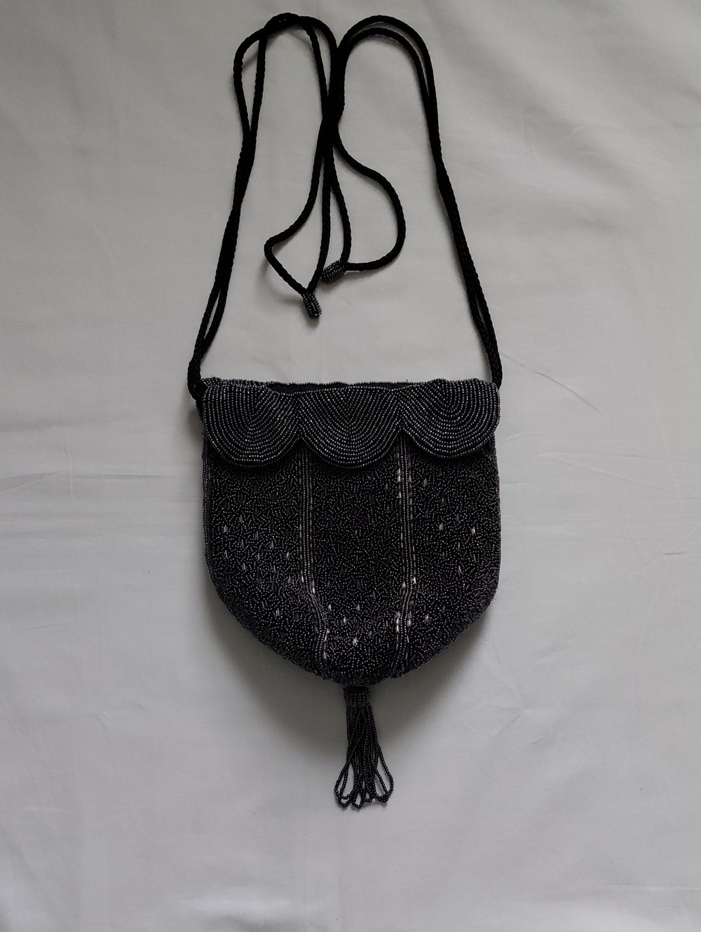 Vintage Black Beaded Crossbody Evening Bag
